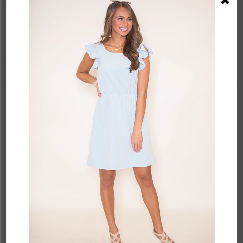 A Ruffle In Time Dress Light Blue by Pink Lily
